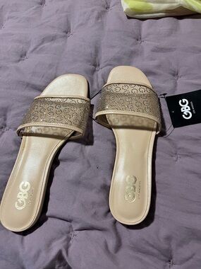 G by Guess Nude Beaded Slide Sandals